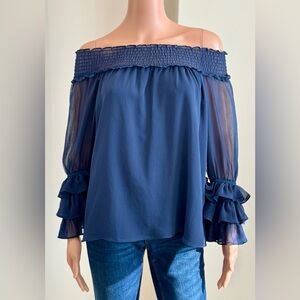 Express Off Shoulder Ruffle Chiffon Feminine Romantic Renaissance Blouse Small